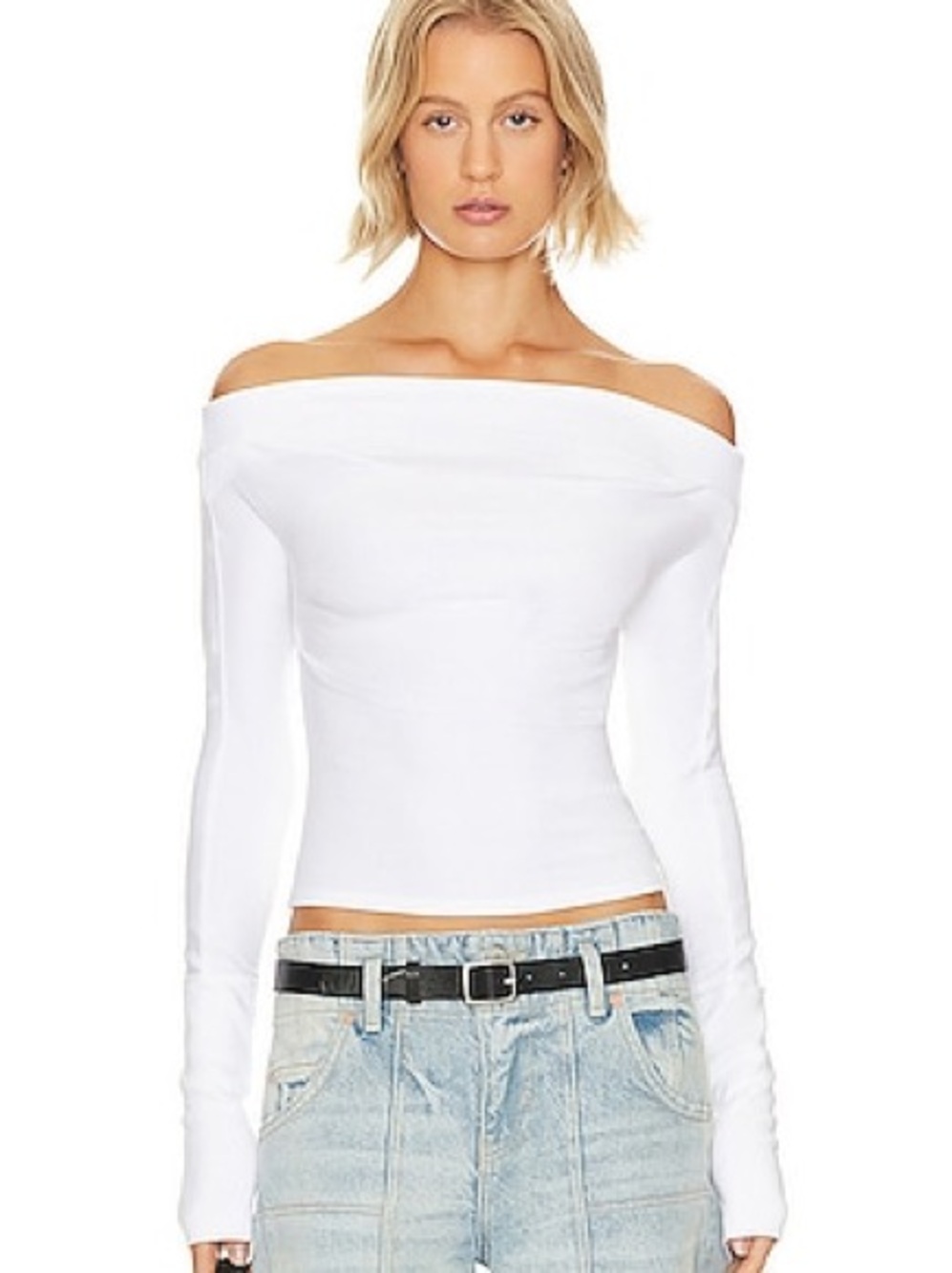 We The Free Off-Shoulder White Long Sleeve Crop Top